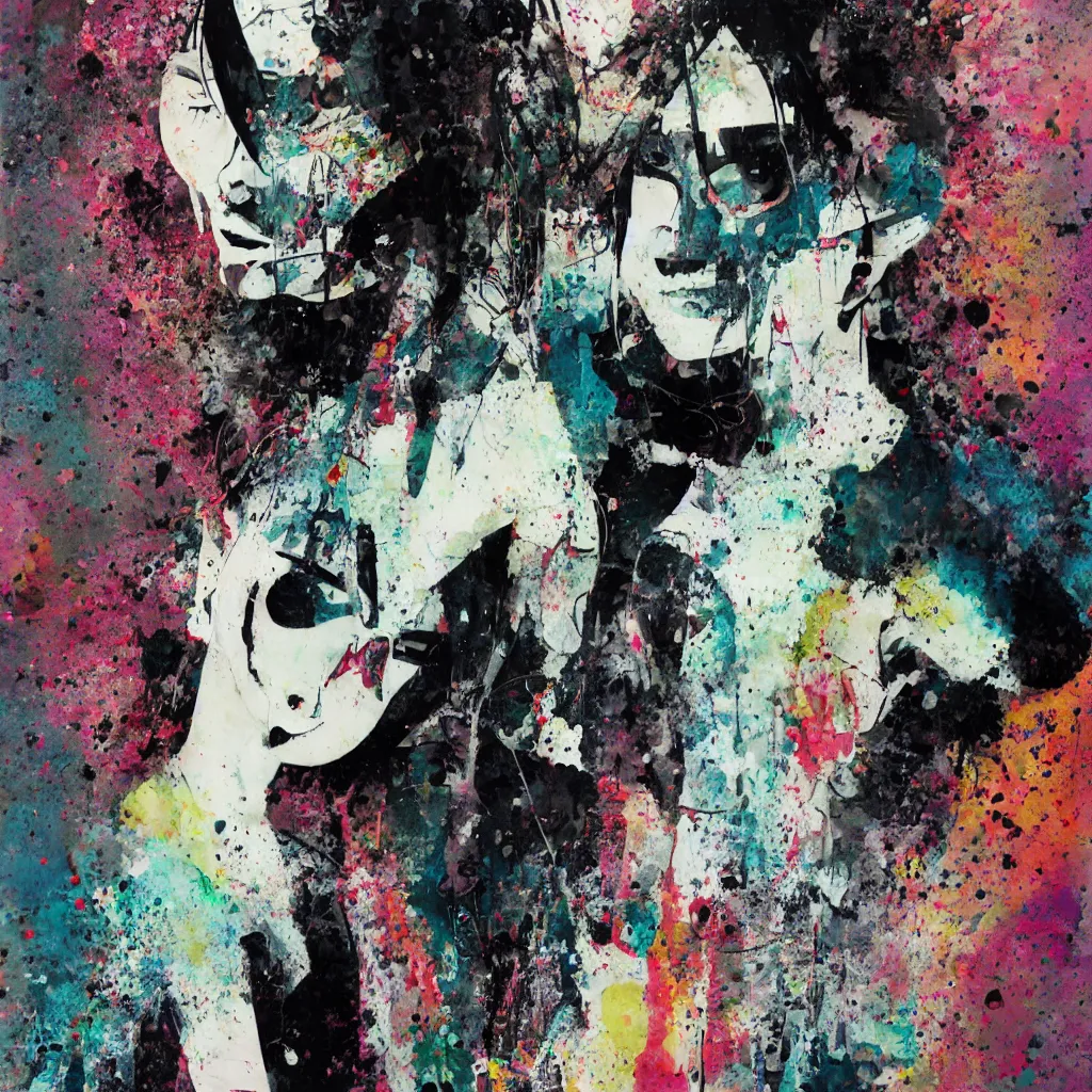 Image similar to girl figure, abstract, jet set radio artwork, ryuta ueda artwork, cryptic, rips, spots, asymmetry, stipple, lines, splotch, color tearing, pitch bending, stripes, dark, ominous, eerie, hearts, minimal, points, technical, old painting, natsumi mukai artwrok, folds