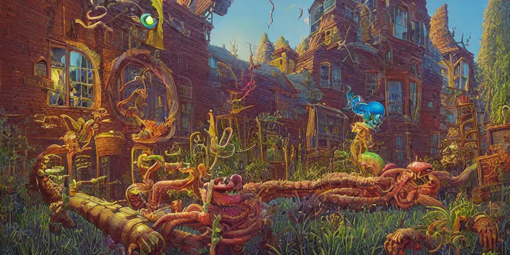 Image similar to a beautiful and highly detailed painting of an aaahh!!! Real Monsters apothecary by James Gurney and beeple | Unreal Engine: .4 | establishing shot | graphic novel, illustration: .5 | Tim White: .2