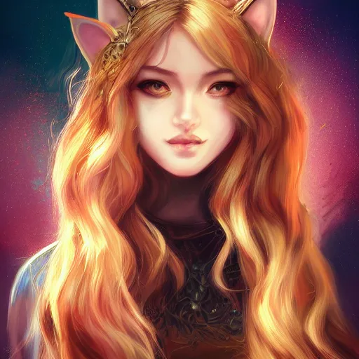 Image similar to cat girl, long hair, gorgeous, amazing, elegant, intricate, highly detailed, digital painting, artstation, concept art, sharp focus, illustration, art by Ross tran