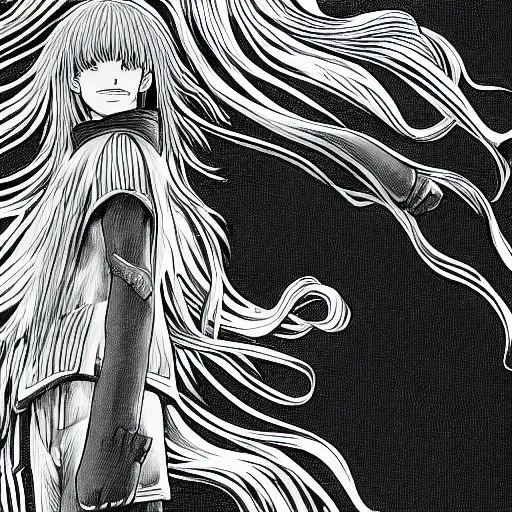 Prompt: manga panel of griffith in the style of kentaro miura, 8 k, 4 k, masterpiece, trending on artstation