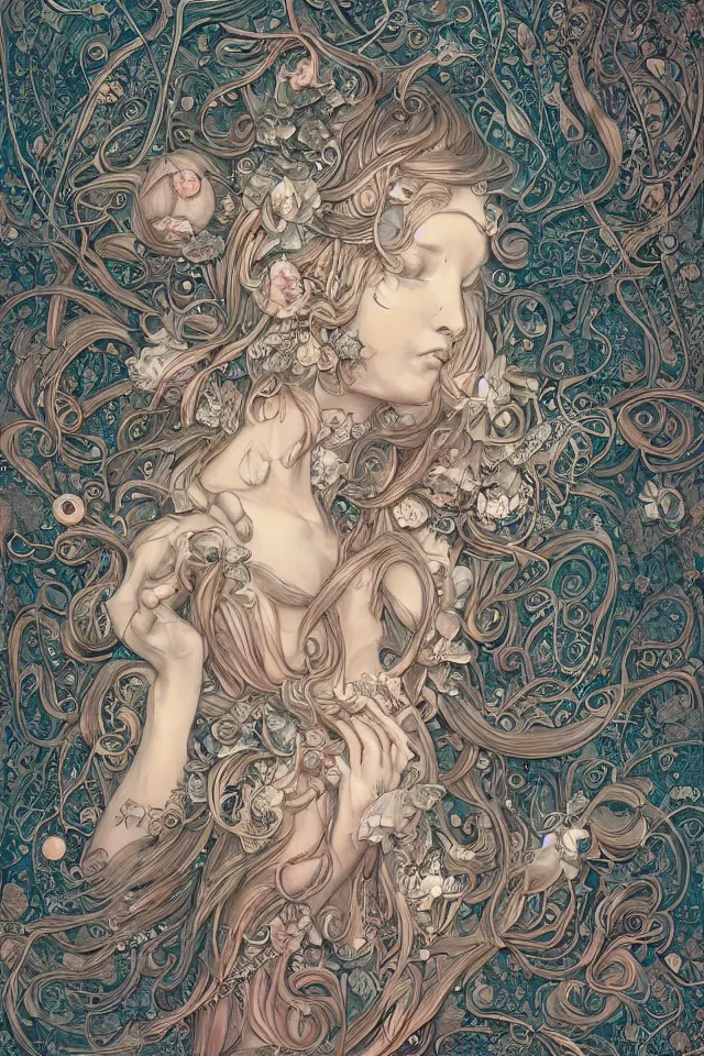 Prompt: collection of beautiful celestial females exposed in cryo chamers , by James Jean, intricate, elegant, highly detailed, centered , digital art