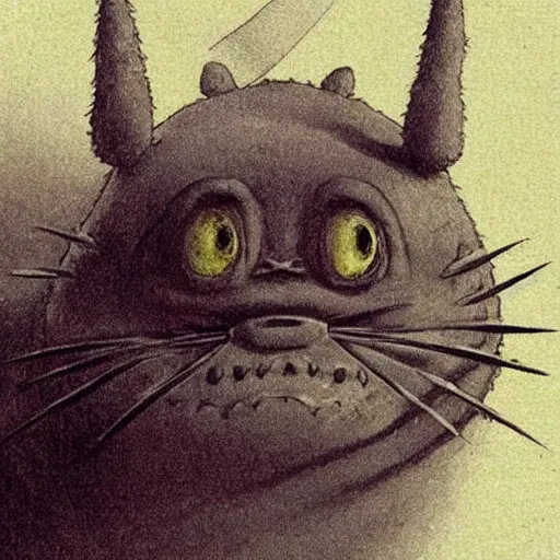 Prompt: front view of a demonic totoro with compound eyes, symmetrical, by jean - baptiste monge!!!!!!!!!!!!!!!!!!!!!!!!!!!