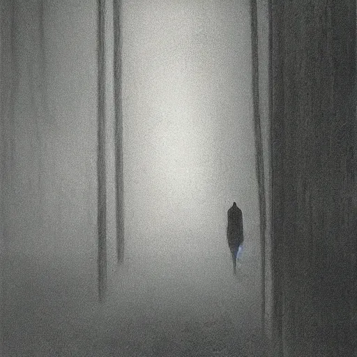 Image similar to Eerie commuter ghost. Zdzisaw Beksinski.