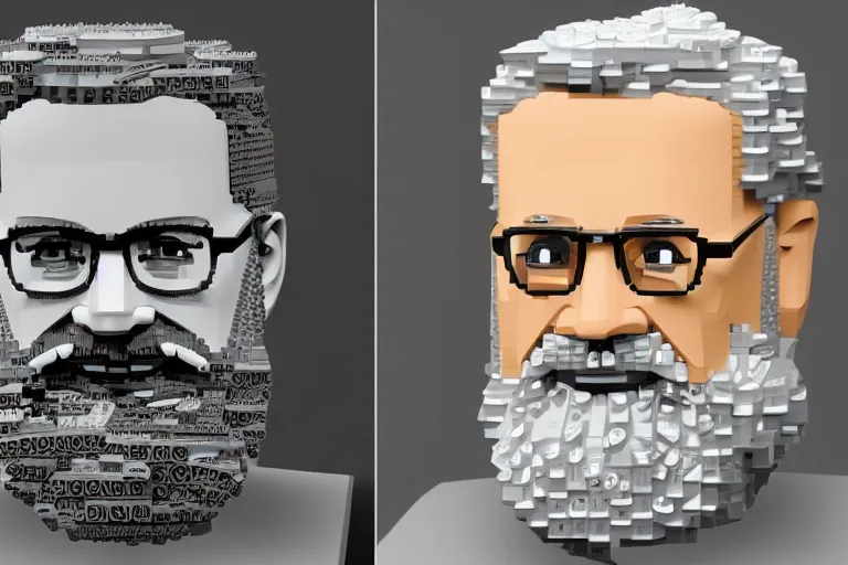 Image similar to the philosopher Edmund Husserl, made out of Legos, photo realistic