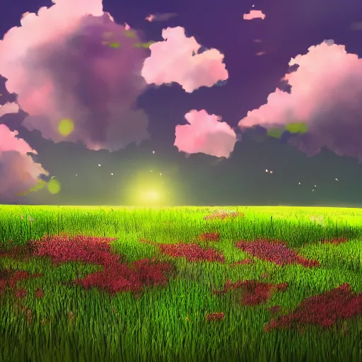Prompt: green meadow, in anime style, beautiful green, nature, 4 k,