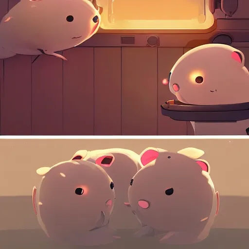 Prompt: baby harp seals being eaten by a robot hamsters on a techno cyborg alien world, atey ghailan, goro fujita, studio ghibli, scary lighting, clear focus, very coherent