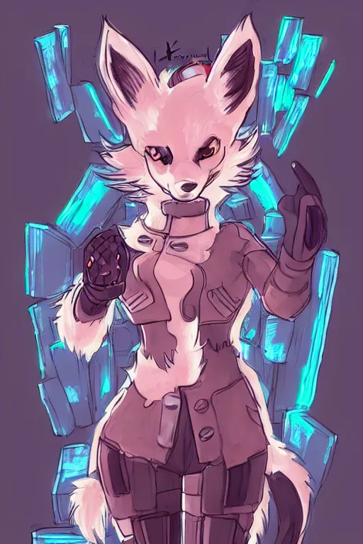 Image similar to a cyberpunk anthropomorphic fox with a fluffy tail!!!, comic art, trending on furaffinity, cartoon, kawaii, backlighting, by kawacy, chibi, pastel