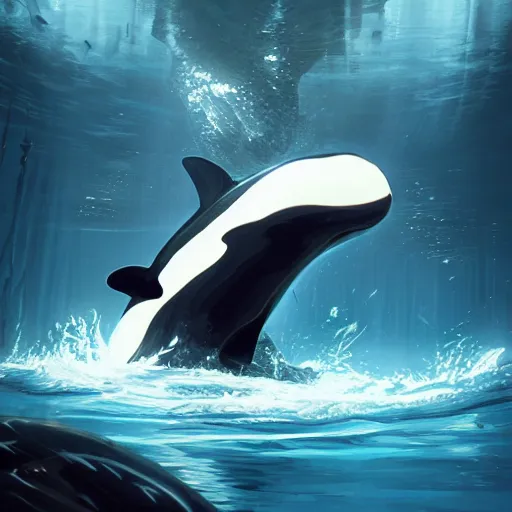 Prompt: an angry orca in water, apex predator. intricate, epic lighting, cinematic composition, hyper realistic, 8 k resolution, unreal engine 5, by artgerm, tooth wu, dan mumford, beeple, wlop, rossdraws, james jean, marc simonetti, artstation