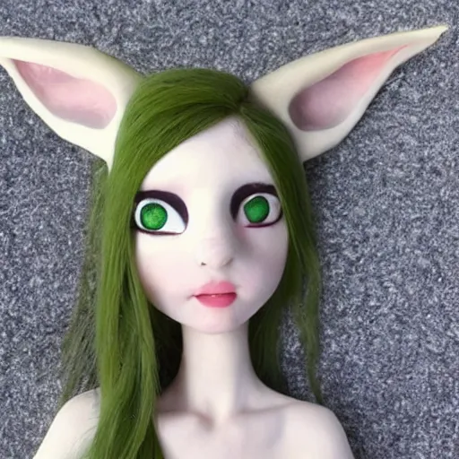 Image similar to Short, elf, grey skin with a green undertone, orange/red hair, ears are 3 inches long ending at a point, their eyes are like a pale yellow light all iris (no black or white), uhhh they have deer like legs that bend backwards to allow for faster movement, and they are both masc and femme equally so I don’t have to choose a gender dramatic lighting, illustration by Greg rutkowski, yoji shinkawa, 4k, digital art, concept art, trending on artstation