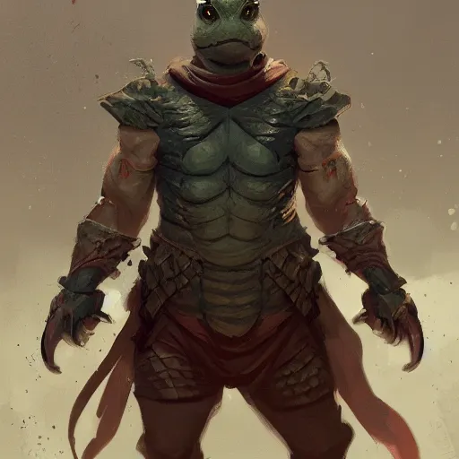 Image similar to anthropomorphic turtle hero, greg rutkowski