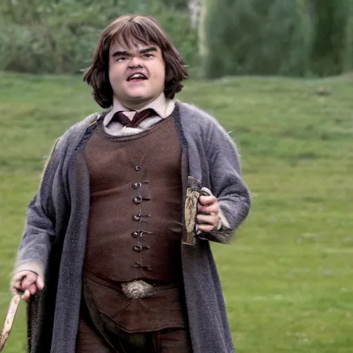 Prompt: Jack Black playing Hermoine in the Harry Potter films