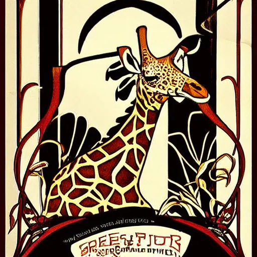 Image similar to art nouveau poster of a giraffe