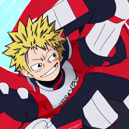 Image similar to high quality portrait flat matte painting of cute Bakugou Katsuki in the style of My Hero Academia , flat anime style, thick painting, medium close-up