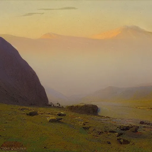 Prompt: Kalamegdan landscape, morning, mist, matte painting, by Isaac Levitan and Vasily Perov