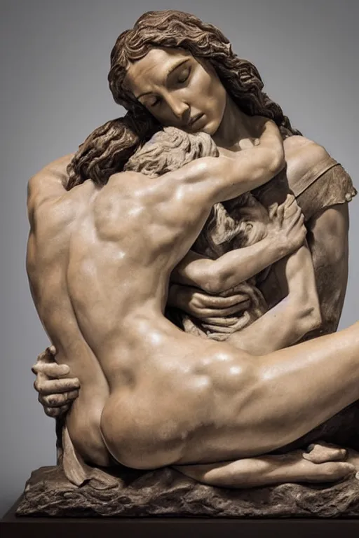 Image similar to bust sculpture of Gal Gadot as pieta, by Michelangelo, photorealism