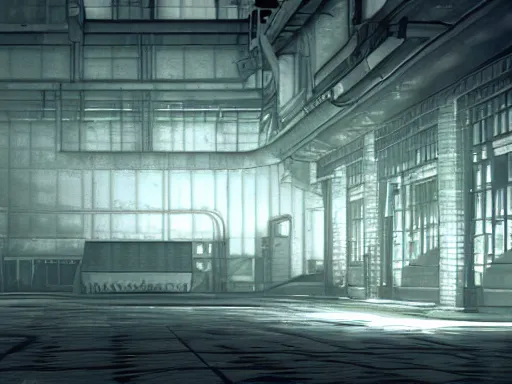 Image similar to final fantasy 7 background, factory interior, pre-rendered