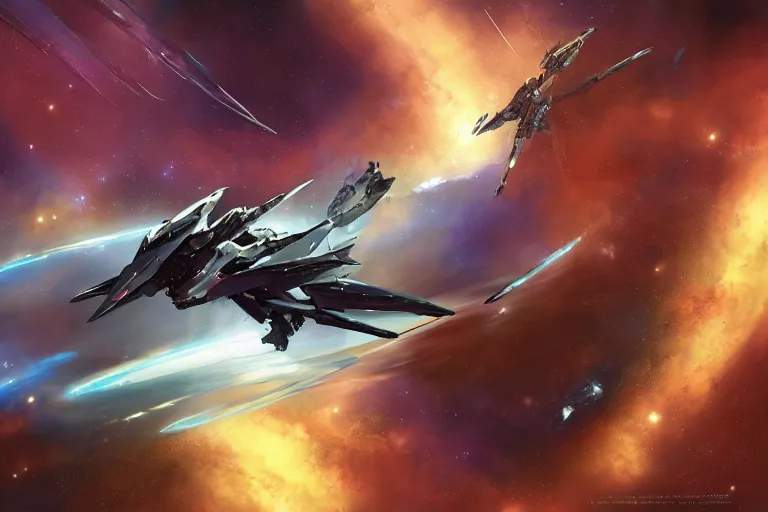 Prompt: a single of fighter mecha against a space backdrop, sleek interceptor profile, pterodactyl mecha, pteranadon styling, smooth, john berkey white plastic panels, robotech styling, luminous cockpit, running lights, kanji insignia and numbering, Raymond Swanland and Jessica Rossier nebula like clouds in space background near a ringed gas giant, hyper detailed hyper detailed, 8k, ultra realistic, cinematic lighting, ultra wide 35mm lens, Boeing Concept Art, Lockheed concept art