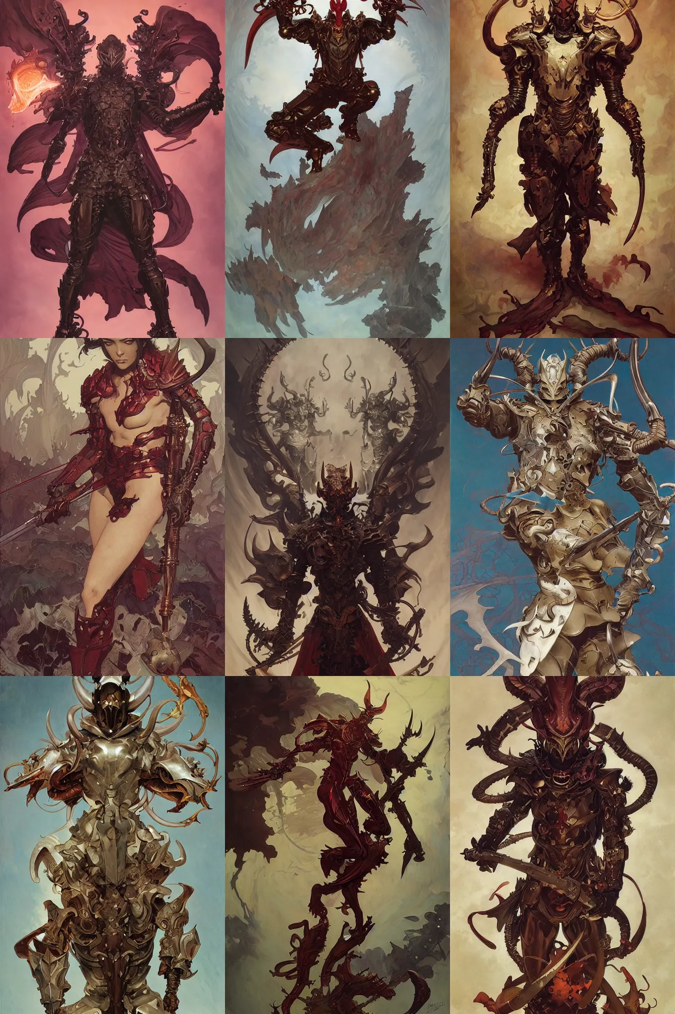 Prompt: male devil full body armor with claws, fantasy, smooth, art by joseph leyendecker, peter mohrbacher, ruan jia, marc simonetti, ayami kojima, cedric peyravernay, alphonse mucha, victo ngai