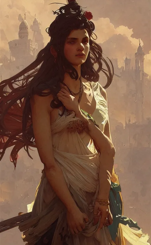 Image similar to a personification of the country syria, highly detailed, digital painting, artstation, concept art, sharp focus, illustration, art by greg rutkowski and alphonse mucha