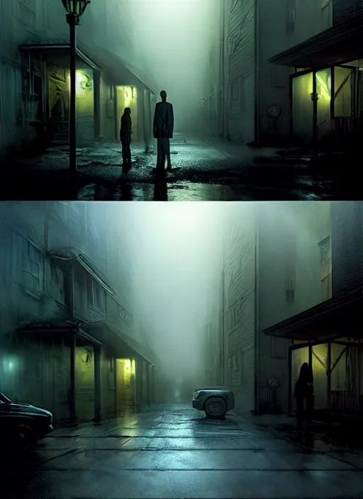 Image similar to 8 k concept art from the modern urban supernatural thriller miniseries'on things unspoken ', by david mattingly and samuel araya and michael whelan and dave mckean and francisco goya. realistic matte painting with photorealistic hdr volumetric lighting. composition and layout inspired by gregory crewdson and brendon burton.