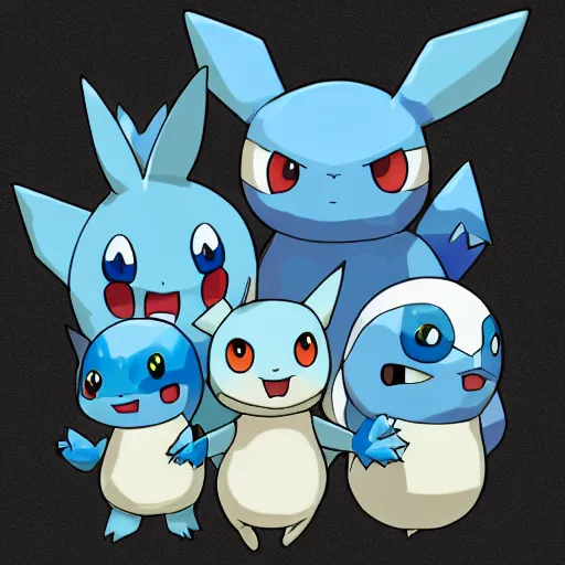 Image similar to a group of blue pokemon, high quality,