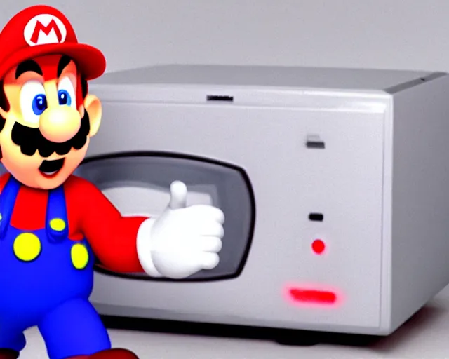 Prompt: a spooky ghost plays Mario 64 on an old television