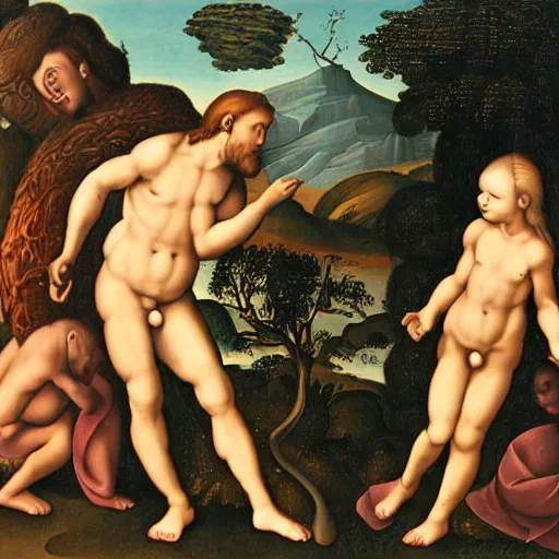 Prompt: adam and eve expulsion from paradise renaissance. n 9
