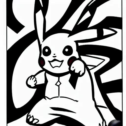 Image similar to pikachu in a battle stance, illustrated by mato, manga style, black and white illustration