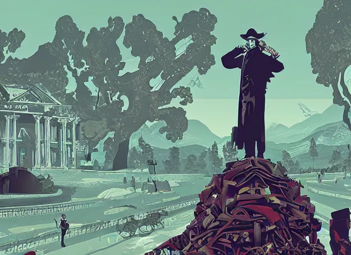 Image similar to beethoven, bloodborne kingdom in gta v by android jones and petros afshar, tom whalen, james gilleard