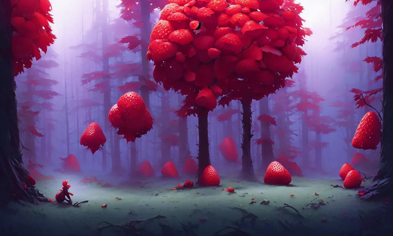 Image similar to Dark forest large strawberries, behance hd by Jesper Ejsing, by RHADS, Makoto Shinkai and Lois van baarle, ilya kuvshinov, rossdraws global illumination