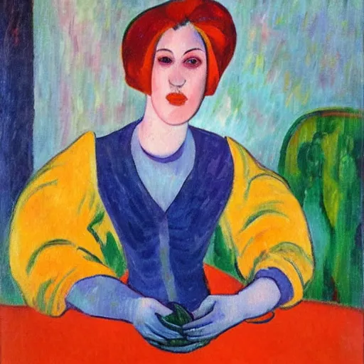 Image similar to fauvism unfaithful portrait of a lady 3 2 years old, with apricot