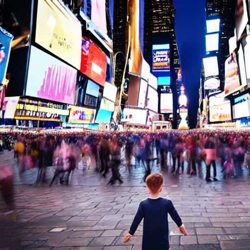 Prompt: a child being surrounded by giant smartphones on the busiest time square ever, photography, hyperrealism, cinematic, bokeh