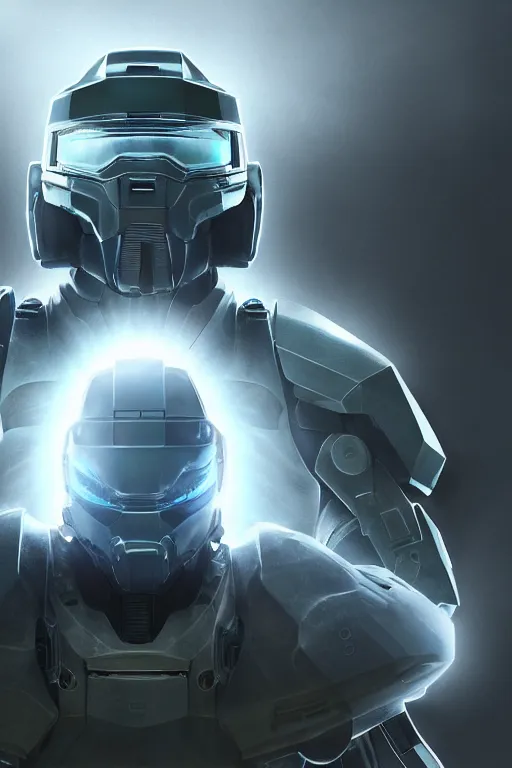 Image similar to robot ninja mask helmet halo master chief radiating a glowing aura global illumination ray tracing hdr fanart arstation by ian pesty and katarzyna da „ bek - chmiel