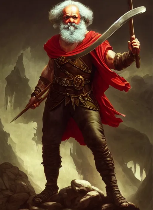 Prompt: karl marx as a buff magic barbarian, dungeons and dragons artwork, award winning art, cinematic light, dynamic composition, highly detailed, realistic light transport simulation, dramatic lighting, digital painting, concept art, masterpiece, by leonardo da vinci, raphael, artgerm, greg rutkowski, vibrant colors