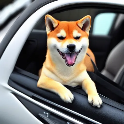 Image similar to shiba inu driving a car