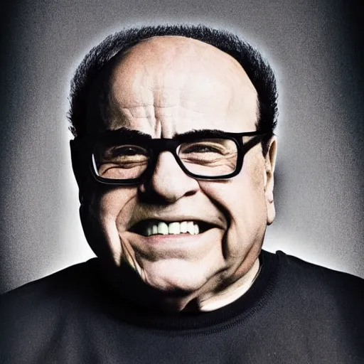 Image similar to ArnoldSchwarzeneggerDannyDevito hybrid, studio portrait, movie-cover-art headshot