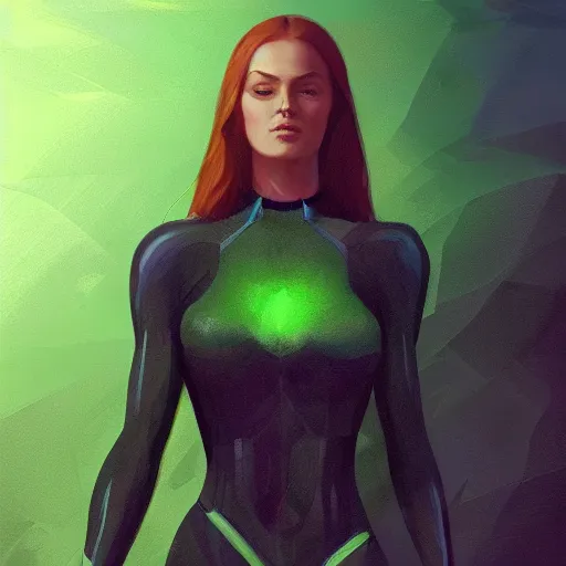 Image similar to full body portrait of jean grey, symetry, perfect face, green eyes, intricate, detailed, volumetric lighting, scenery, digital painting, highly detailed, artstation, sharp focus, illustration, concept art, ruan jia, steve mccurry