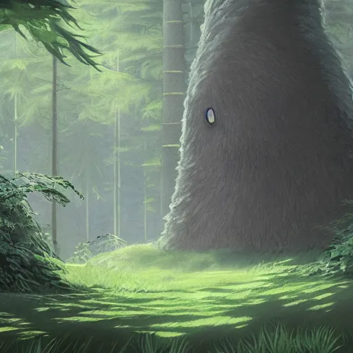 Prompt: big creature in the forest in the ghibli artstyle, art 8k detailed, smooth, highly detailed, ghibli