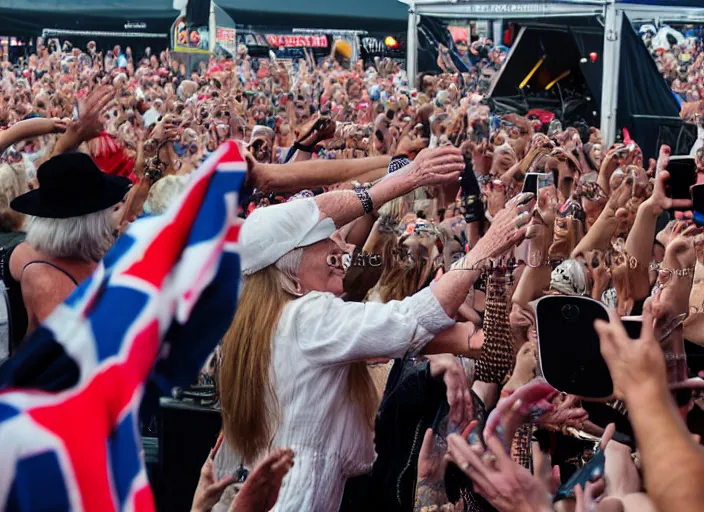 Image similar to photo still of queen elizabeth at vans warped tour!!!!!!!! at age 7 0 years old 7 0 years of age!!!!!!! throwing down in the mosh pit, 8 k, 8 5 mm f 1. 8, studio lighting, rim light, right side key light