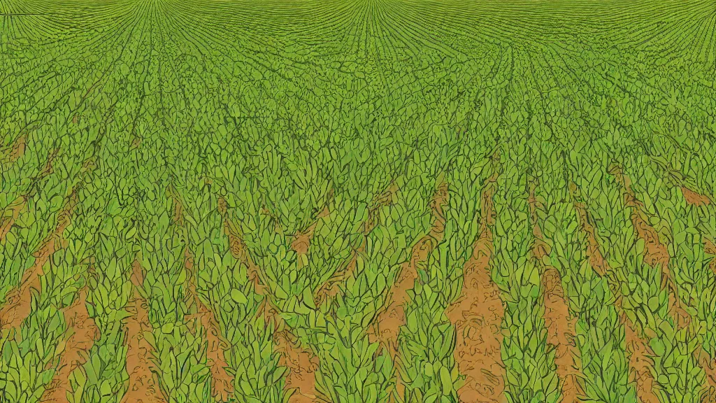 Prompt: immaculate rows of crops, endless fields in the background, digital 2d fantasy art