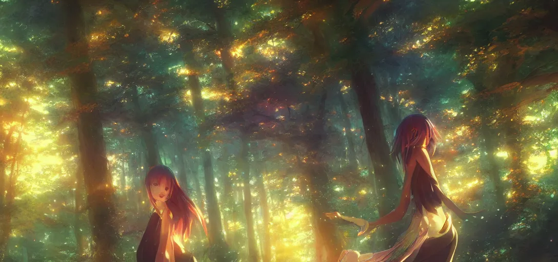 Image similar to anime forest, magical, mythical, ethereal, hyper realistic, straight lines 8k hdr pixiv dslr photo by Makoto Shinkai ilya kuvshinov and Wojtek Fus, digital art, concept art,