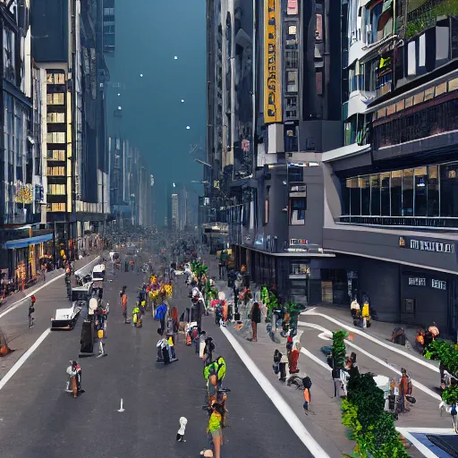 Image similar to 8 k hd detailed octane render of a bustling city street in a backwater spaceport
