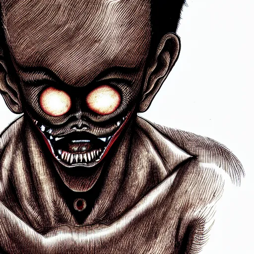 Image similar to a dark brown humanoid, hyper detailed, in the style of junji ito and and junji ito and junji ito, selfie