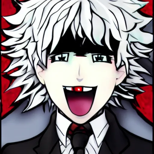 Image similar to nagito komaeda from danganronpa in persona 5, highly detailed, persona 5 style