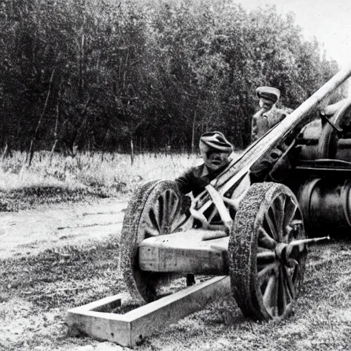 Image similar to a picture of a enormous bear pulling a towed canon on wheel behind him, eastern front, ww 2, historical picture