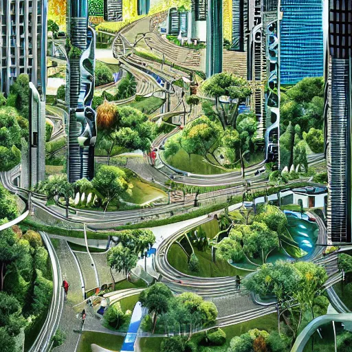 Image similar to City of the future in harmony with nature. Beautiful illustration.