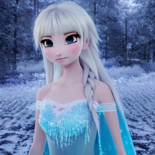 Image similar to portrait focus of knight beautiful 3D anime girl, Frozen ice armor wearing, dark forest background, snowing, bokeh, inspired by Masami Kurumada, digital painting, high contrast, unreal engine render, volumetric lighting, high détail