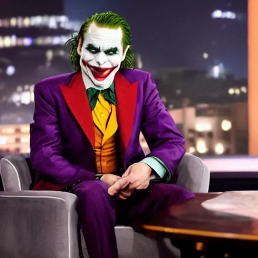 Prompt: The Joker, pissed off, on Jimmy Kimmel