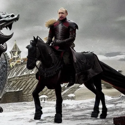 Image similar to Vladimir Putin riding a dragon from Game of Thrones