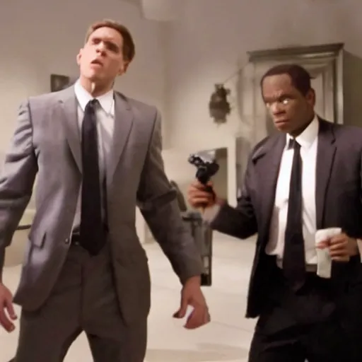 Prompt: Live Action Still of Jerma985 in Men in Black, real life, hyperrealistic, ultra realistic, realistic, highly detailed, epic, HD quality, 8k resolution, body and headshot, film still
